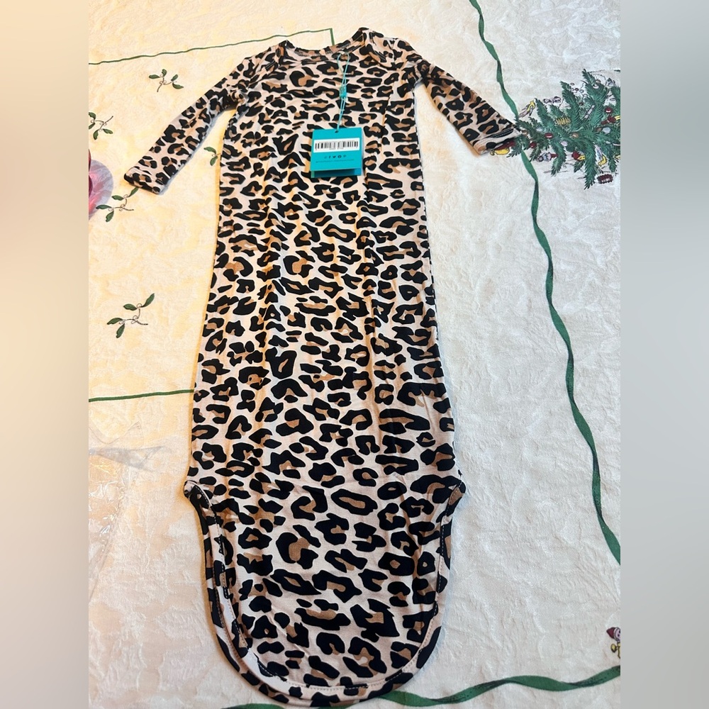 NWT POSH PEANUT Button Knotted Gown LEOPARD